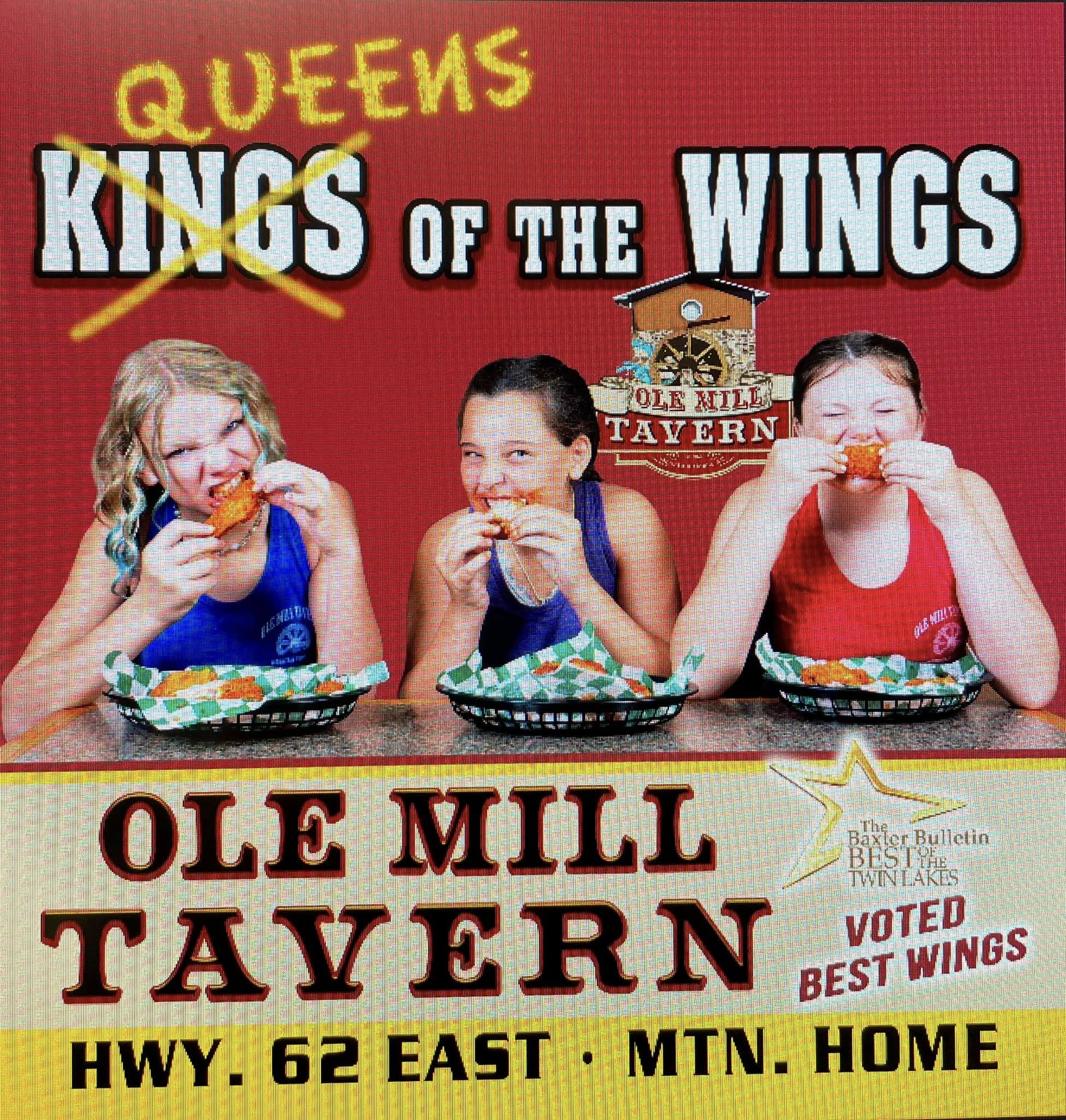 Custom full-color wall mural graphic with Queens Of The Wings text and logo for Ole Mill Tavern.