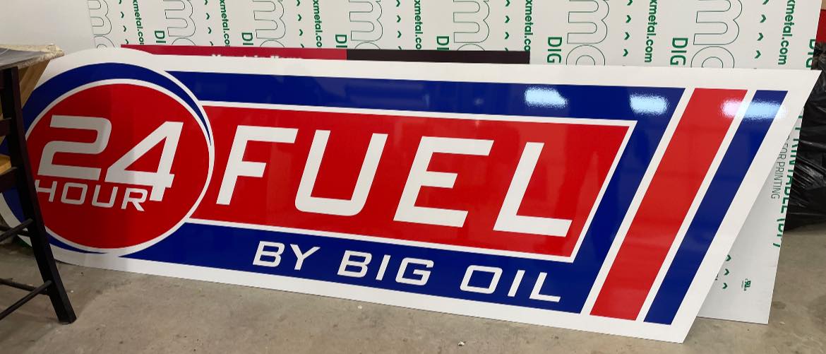 Custom '24 Hour Fuel by Big Oil' sign for gas station or convenience store.